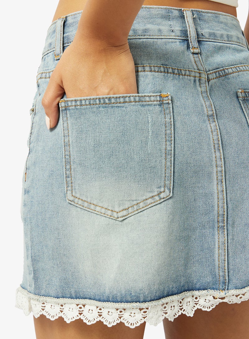 Ginger Lace Trim Detail Denim Skirt - Image 5